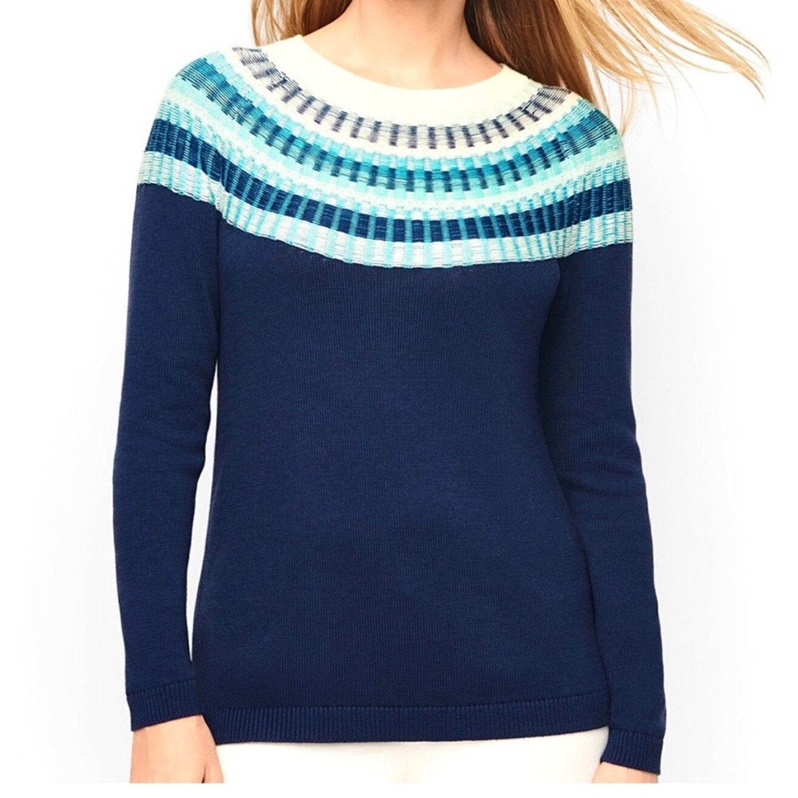 Nwt Talbots Nordic Classic Winter Blue Navy Sweater Cotton Blend